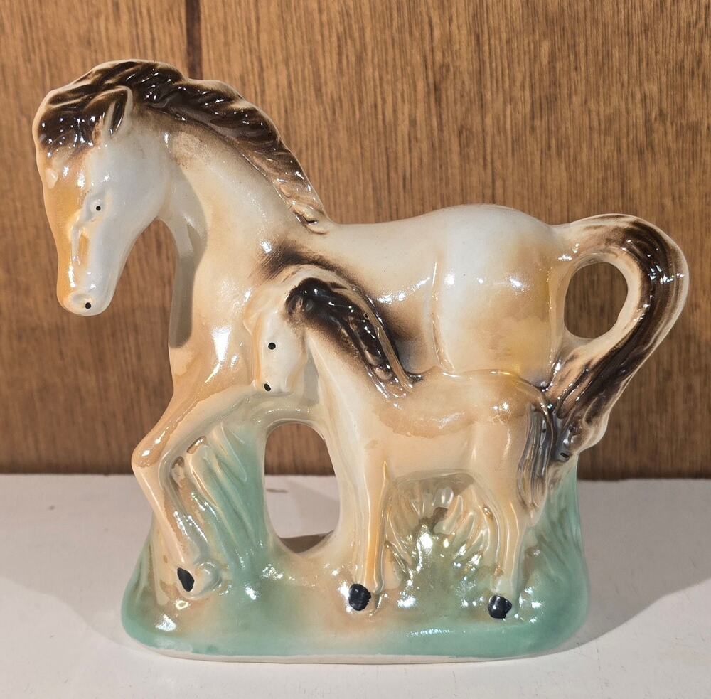 Vintage Brazil Ceramic Horse Mare Foal Figurine Statue 374058